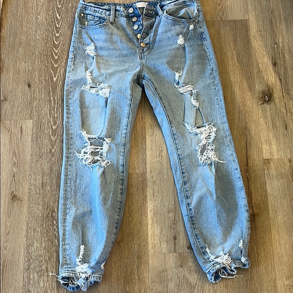 Altar'd State Blue Boyfriend Jeans Distressed Relaxed Fit